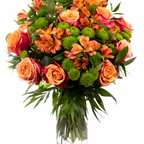 Oranžová kytica ruží a alstromérií IKi